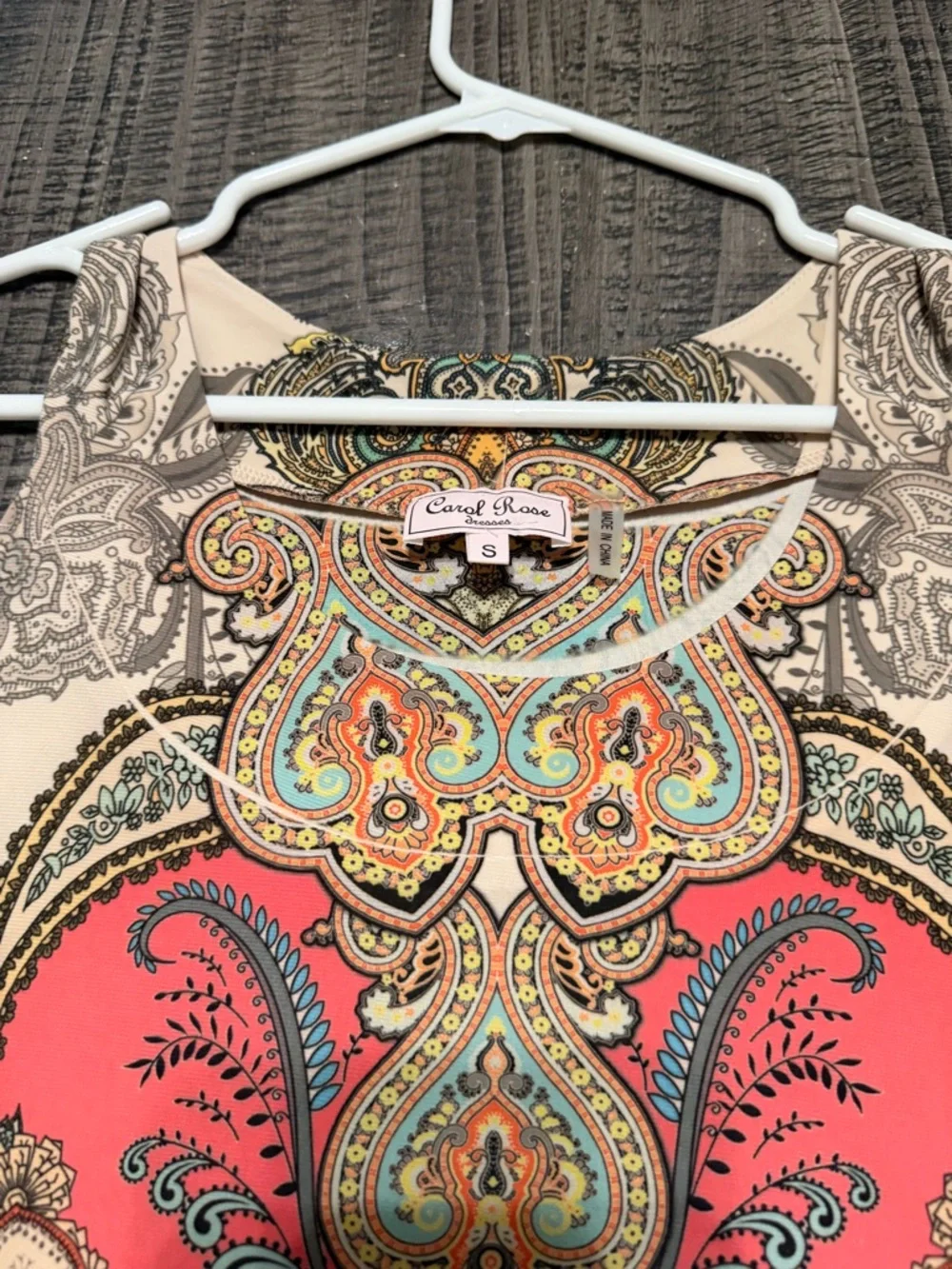 Carol Rose Coral & Aqua Paisley Print Dress